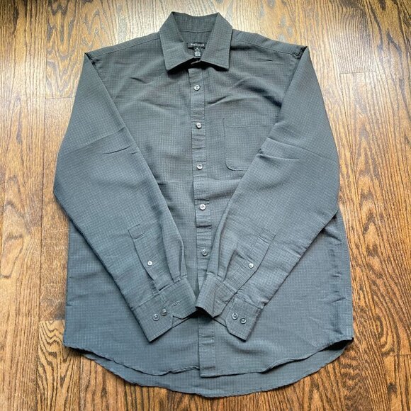 Van Heusen Grey waffle Long Sleeve Button Down Dress Shirt size 15-15.5 - Picture 1 of 5